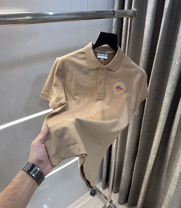 L-A-COST-E BEIGE LOGO WORK PREMIUM POLO T-SHIRT