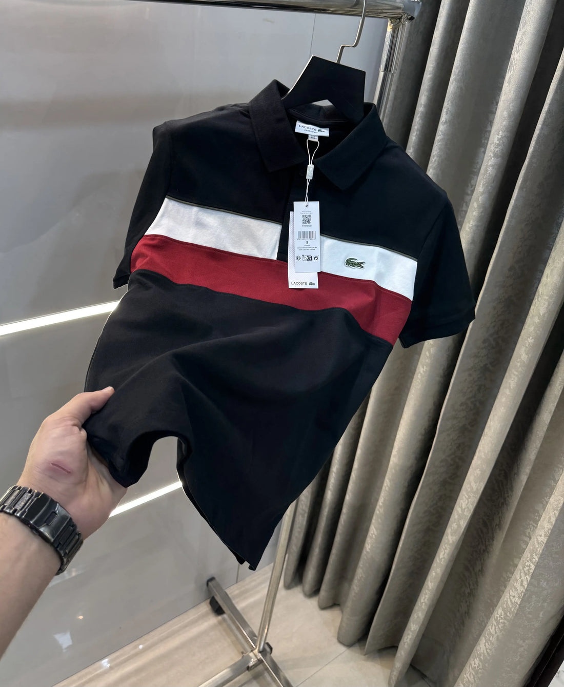 L-A-COST-E BLACK LOGO WORK PREMIUM POLO T-SHIRT