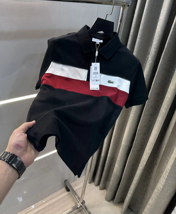 L-A-COST-E BLACK LOGO WORK PREMIUM POLO T-SHIRT
