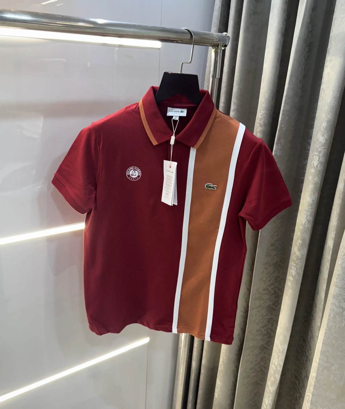 L-A-COST-E MAROON LOGO WORK PREMIUM POLO T-SHIRT