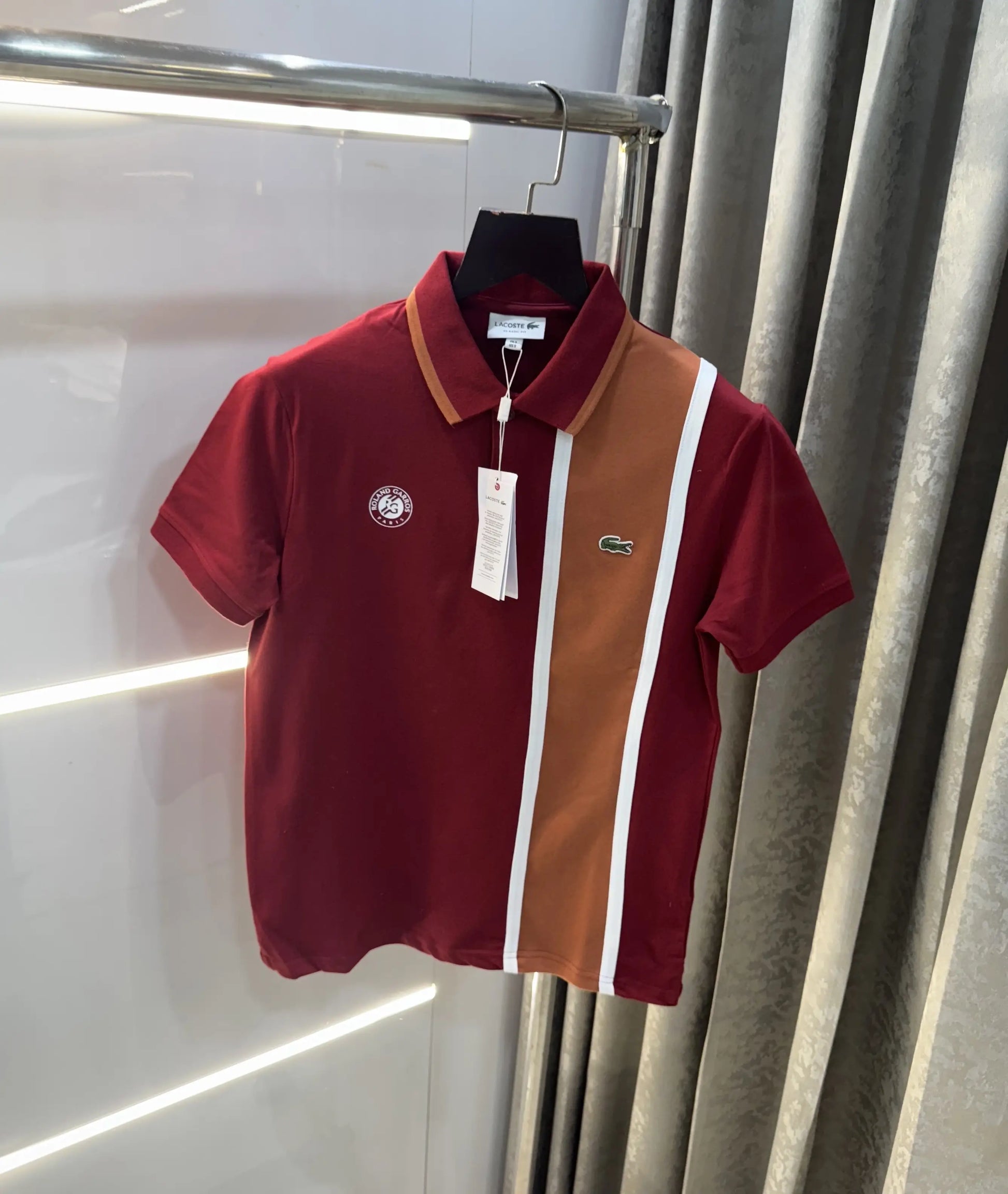 L-A-COST-E MAROON LOGO WORK PREMIUM POLO T-SHIRT