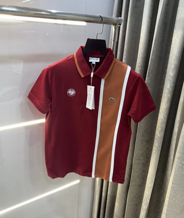 L-A-COST-E MAROON LOGO WORK PREMIUM POLO T-SHIRT