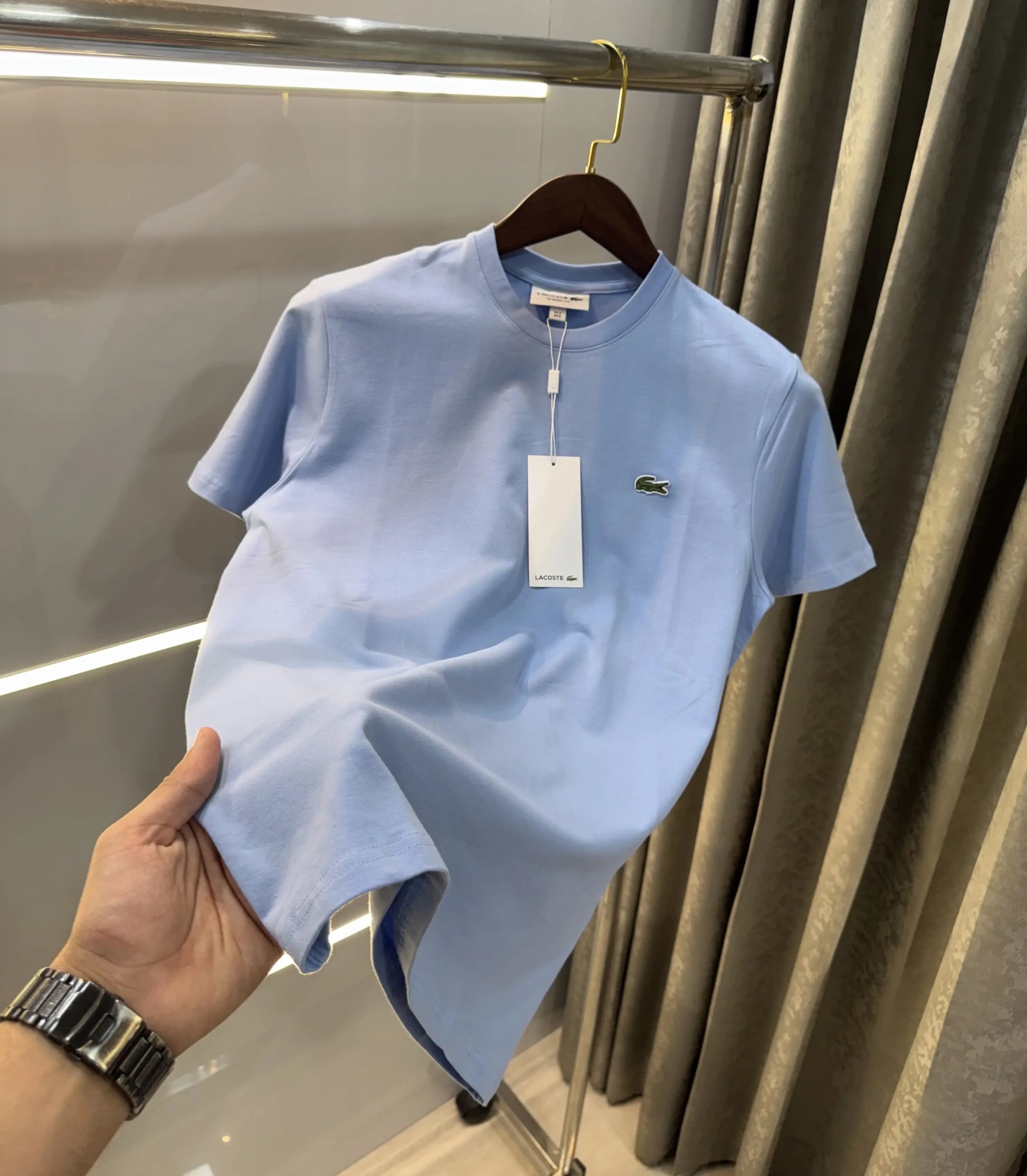 L-A-COST-E SKY BLUE LOGO WORK PREMIUM POLO T-SHIRT