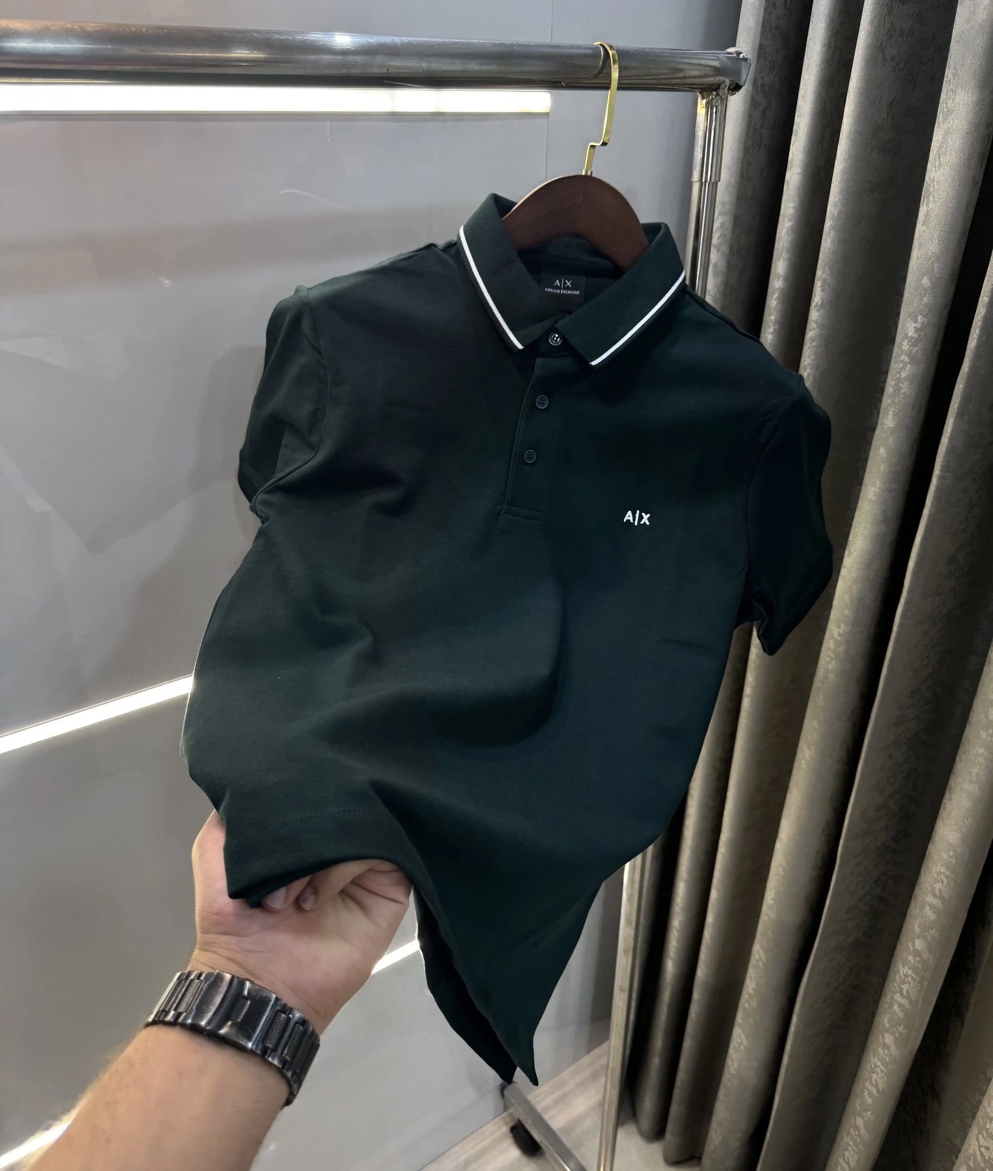 A-RMAN-I E-XCHANGE BOTTLE GREEN LOGO WORK PREMIUM POLO T-SHIRT