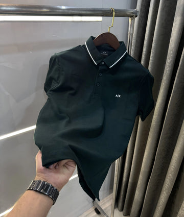 A-RMAN-I E-XCHANGE BOTTLE GREEN LOGO WORK PREMIUM POLO T-SHIRT