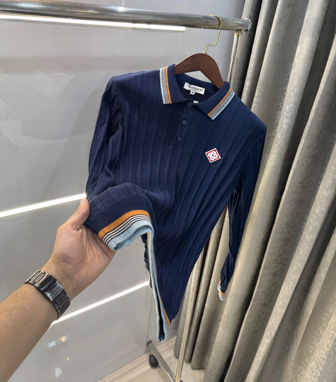 CASABLANCA NAVY BLUE LOGO WORK IMPORTED T-SHIRT