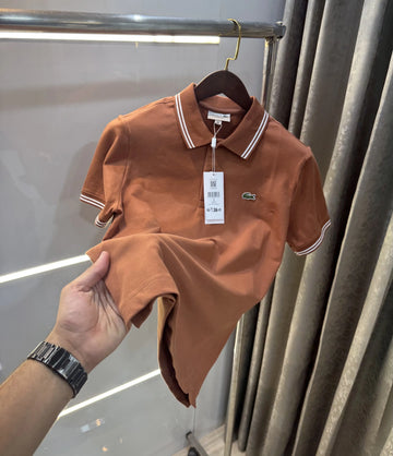 L-A-COST-E RUST LOGO WORK PREMIUM POLO T-SHIRT