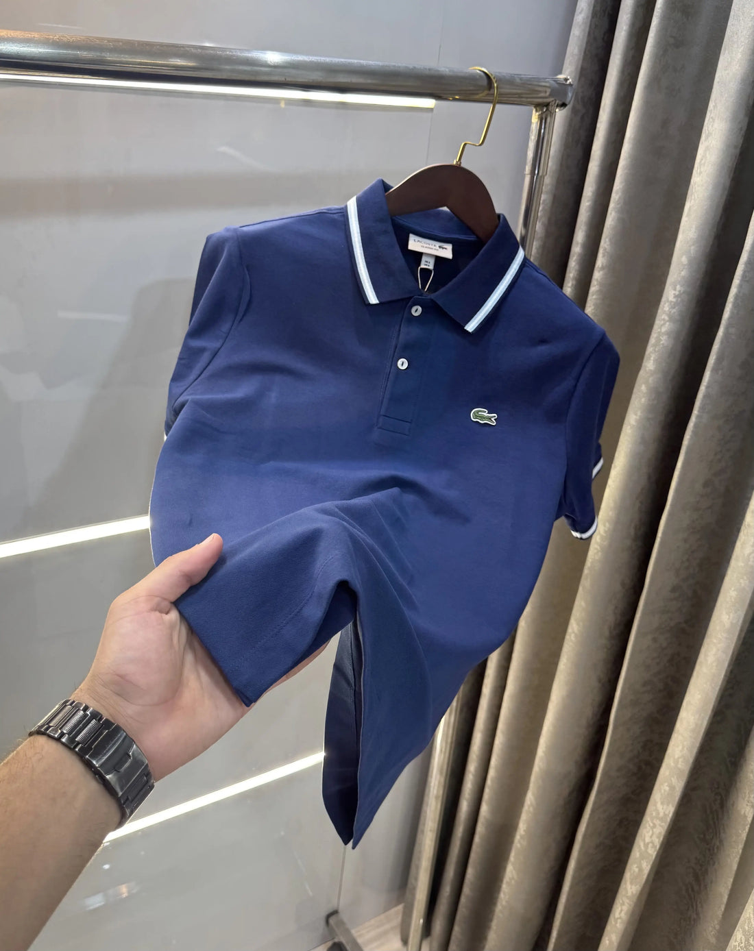 L-A-COST-E PETROL BLUE LOGO WORK PREMIUM POLO T-SHIRT