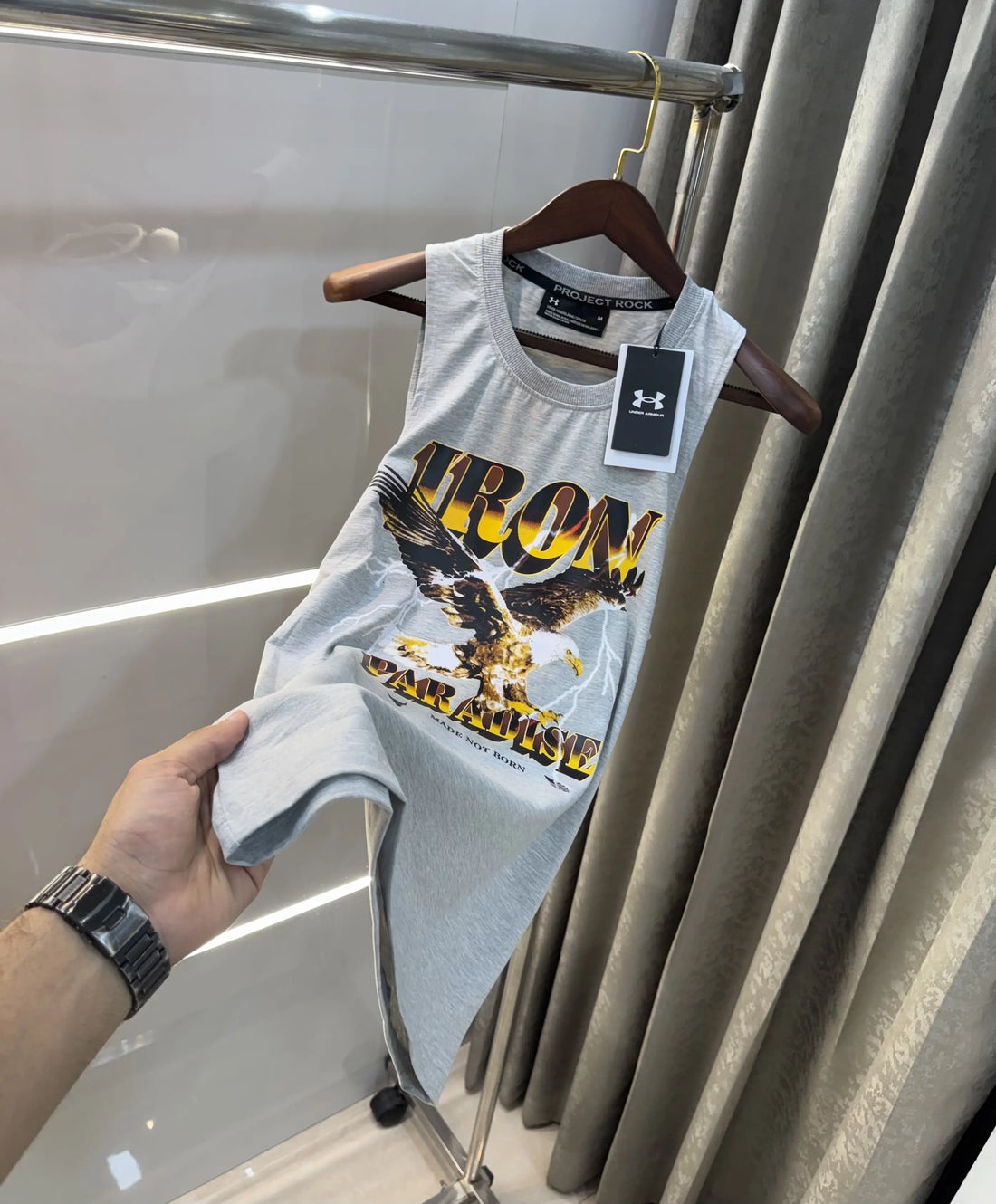 UN-DER ARMOUR! GREY LOGO PRINT PREMIUM SANDO