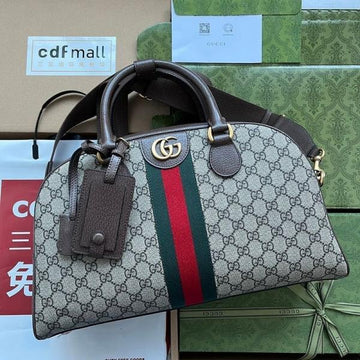 G-U-CC-I GG OPHIDIA TOP HANDLE BOWLING BAG BROWN