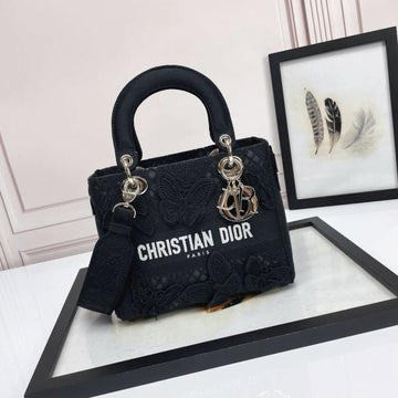 D-I-O-R LADY MY ABC D-LITE EMBROIDERY LUXURIOUS QUALITY WITH OG MAGNETIC GIFT BOX & DUST BAG & SCARF PREMIUM (BLACK)