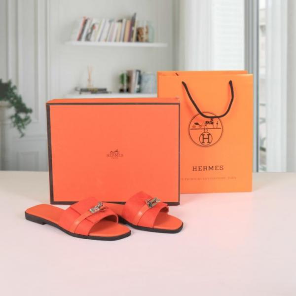 H-E-R-M-E-S PARIS BIRKIN PREMIUM FLATS WITH OG BOX & CARRY BAG (ORANGE)