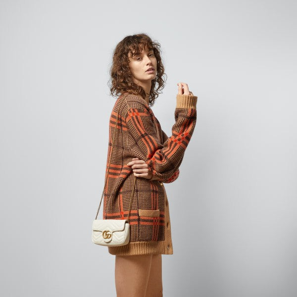 G-U-CC-I GG MARMONT MINI MATELASSE SHOULDER BAG WITH OG BOX & DUST BAG PREMIUM (WHITE)