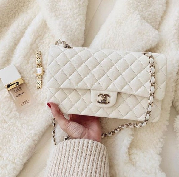C-H-A-N-E-L CLASSIC JUMBO FLAP SHOULDER BAG WITH OG BOX & DUST BAG PREMIUM (WHITE)