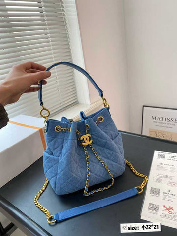 C-H-A-N-E-L CLASSIC 25 BUCKET PREMIUM HANDBAG BAG WITH OG BOX & DUST BAG (DENIM)