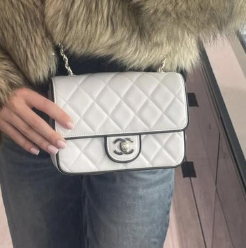 C-H-A-N-E-L PEARL CLASSIC PANDA FLAP SHOULDER BAG WITH OG BOX & DUST BAG PREMIUM (WHITE)