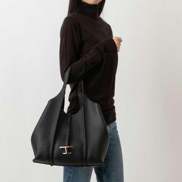 TODS T TIMELESS PREMIUM QUALITY LEATHER BAG WITH EXTRA POUCH & OG MAGNETIC BOX WITH DUST BAG (BLACK)