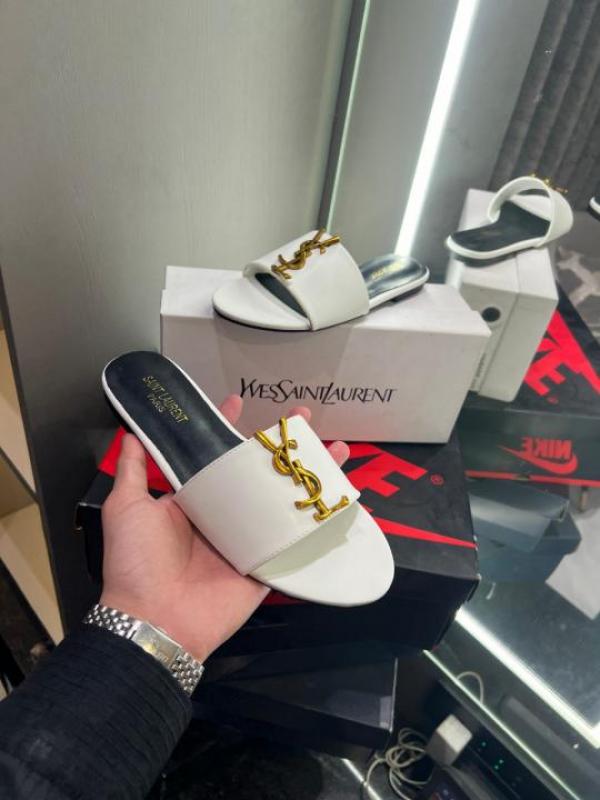 YSL S-A-I-N-T L-A-U-R-E-N-T PREMIUM FLATS WITH OG BOX & DUST BAG & CARRY BAG (WHITE)