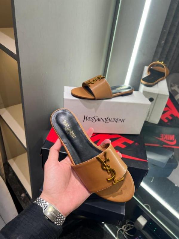 YSL S-A-I-N-T L-A-U-R-E-N-T PREMIUM FLATS WITH OG BOX & DUST BAG & CARRY BAG (BROWN)