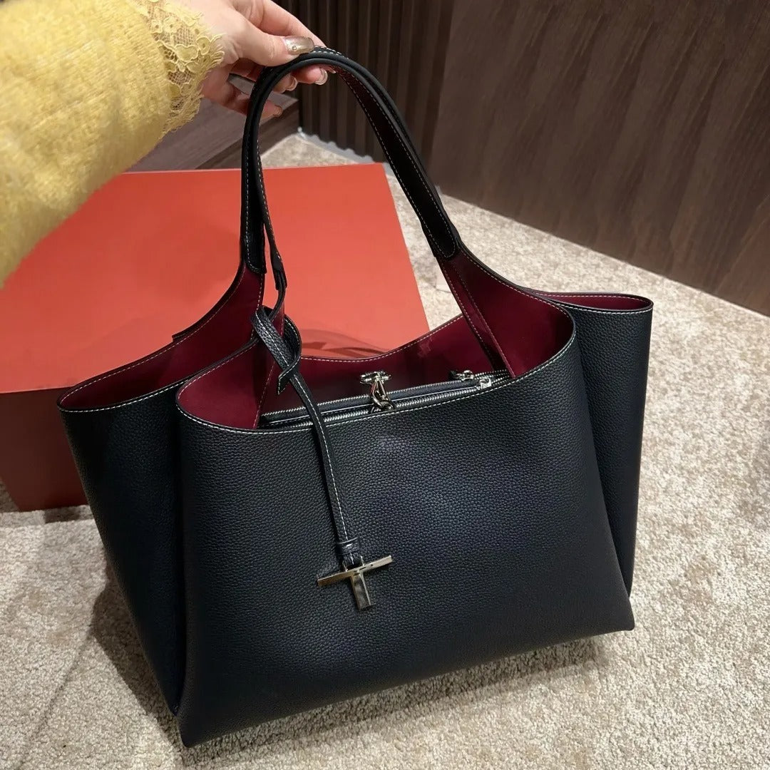 TODS T TIMELESS 2026 PREMIUM QUALITY LEATHER SHOPPING BAG WITH OG MAGNETIC BOX WITH DUST BAG (BLACK)