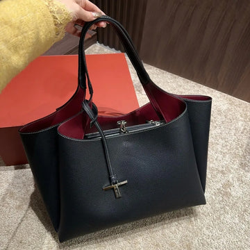 TODS T TIMELESS 2026 PREMIUM QUALITY LEATHER SHOPPING BAG WITH OG MAGNETIC BOX WITH DUST BAG (BLACK)