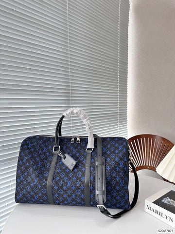 L-V LOUIS VUITTON L-V KEEPALL BANDOULIRE NBA EDITION PREMIUM MONOGRAM UNISEX DUFFLE BAG BLACK BLUE
