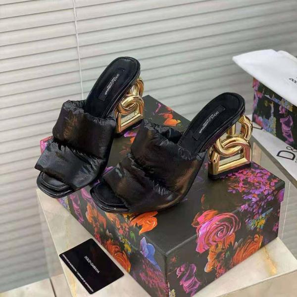 DOLCE & GABBANA D&G HIGH HEEL GOLD CLOTHES SANDALS WITH OG BOX & CARRY BAG PREMIUM (BLACK)
