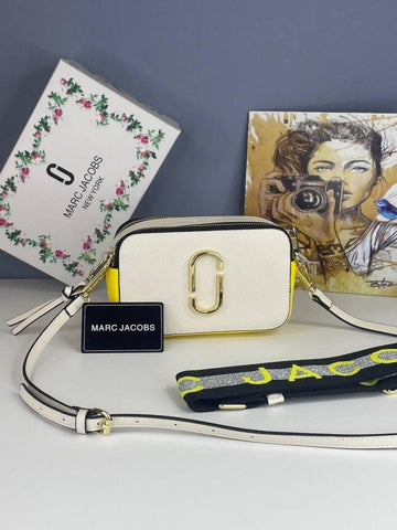M-A-R-C J-A-C-O-B-S SNAPSHOT CROSSBODY BAG WITH 2 BELTS OG BOX & DUST BAG PREMIUM (WHITE YELLOW)