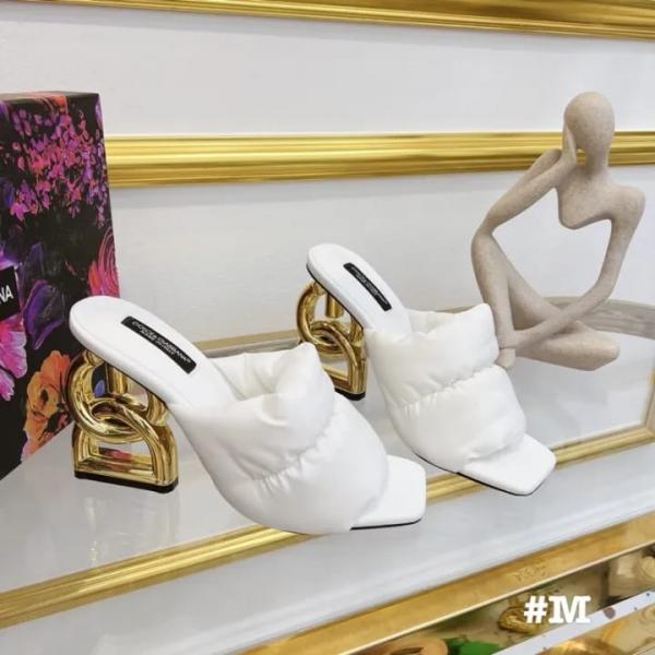 DOLCE & GABBANA D&G HIGH HEEL GOLD CLOTHES SANDALS WITH OG BOX & CARRY BAG PREMIUM (WHITE)