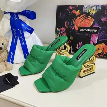 DOLCE & GABBANA D&G HIGH HEEL GOLD CLOTHES SANDALS WITH OG BOX & CARRY BAG PREMIUM (GREEN)