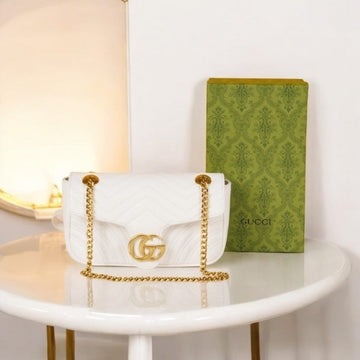 G-U-CC-I GG MARMONT MATELASSE SHOULDER BAG WITH OG BOX & DUST BAG PREMIUM (WHITE)