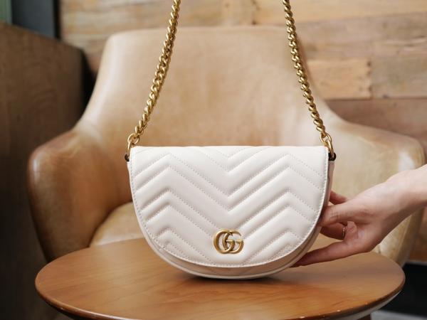 G-U-CC-I GG MARMONT MOON PREMIUM SHOULDER BAG WITH OG BOX & PREMIUM DUST BAG & CARRY BAG (WHITE)