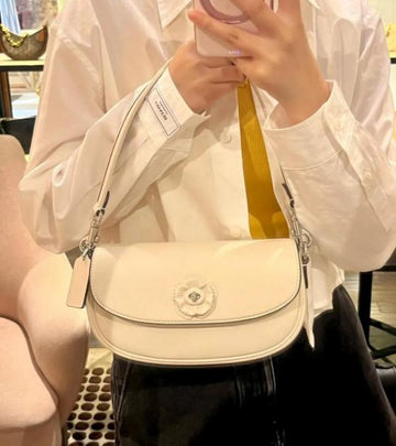 C-O-A-C-H EMMY SADDLE PREMIUM CROSSBODY SHOULDER BAG WITH OG DOUBLE BOX & DUST BAG (WHITE FLOWER)