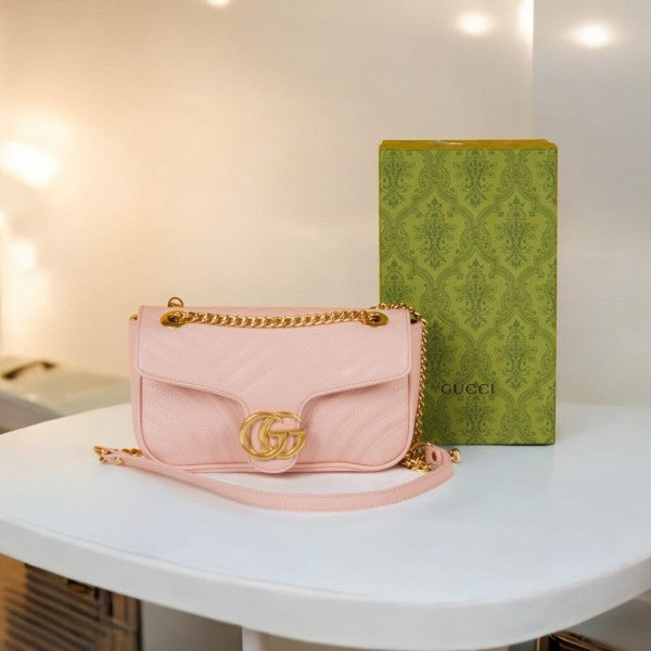 G-U-CC-I GG MARMONT MATELASSE SHOULDER BAG WITH OG BOX & DUST BAG PREMIUM (PINK)