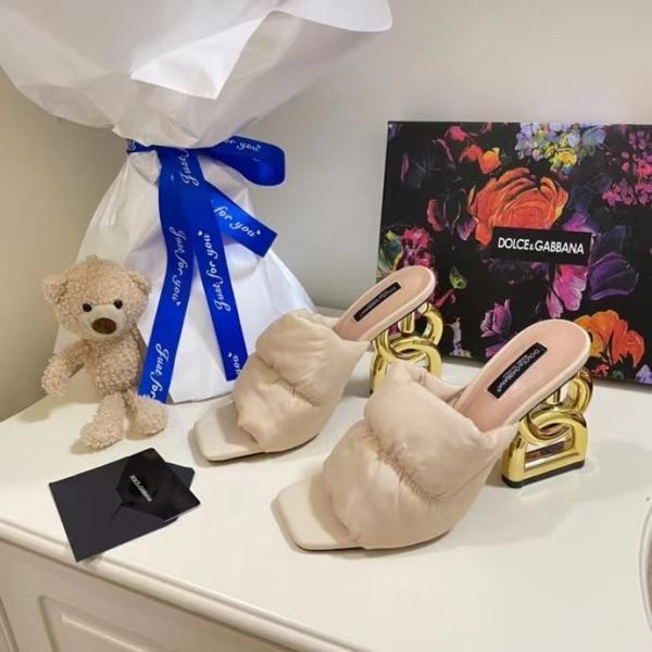DOLCE & GABBANA D&G HIGH HEEL GOLD CLOTHES SANDALS WITH OG BOX & CARRY BAG PREMIUM (BEIGE)