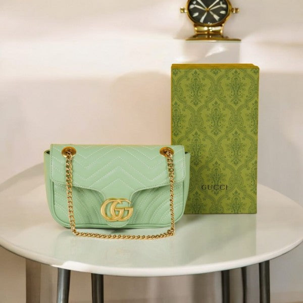 G-U-CC-I GG MARMONT MATELASSE SHOULDER BAG WITH OG BOX & DUST BAG PREMIUM (GREEN)