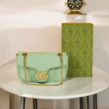 G-U-CC-I GG MARMONT MATELASSE SHOULDER BAG WITH OG BOX & DUST BAG PREMIUM (GREEN)