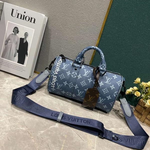 L-O-U-I-S V-U-I-TT-O-N LV M46803 KEEPALL BANDOULIERE MONOGRAM SPEEDY WITH OG MAGNETIC BOX & DUST BAG & EXTRA POUCH PREMIUM (BLUE MONO)