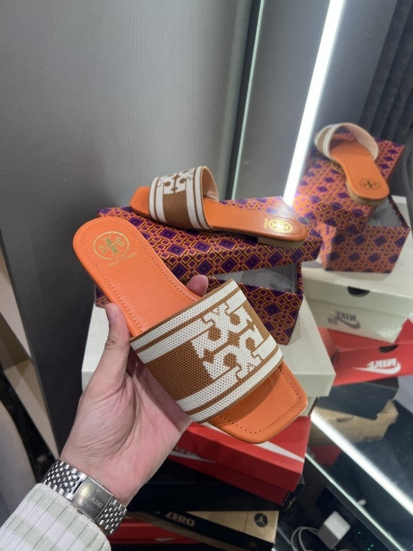 T-O-RY B-U-RCH DOUBLE T SLIDE - ORANGE
