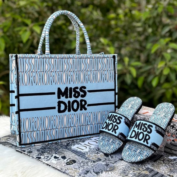 M-I-S-S D-I-O-R BOOK LARGE TOTE WITH OG BOX & DUST BAG & SCARF PREMIUM (BLUE)