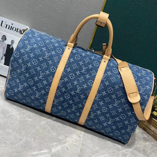 L-O-U-I-S V-U-I-T-T-ON LV KEEPALL BANDOULIRE NBA EDITION MONOGRAM UNISEX DUFFLE BAG - DENIM BROWN