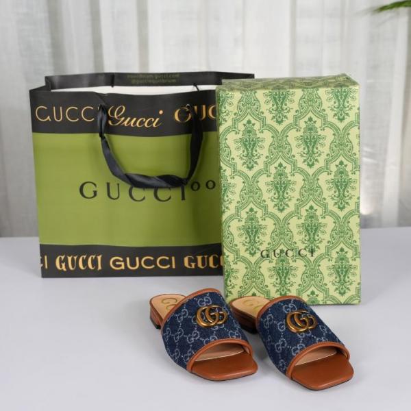 G-U-CC-I GG JOLIE SLIDE WITH OG BOX & CARRY BAG PREMIUM (BROWN BLUE)