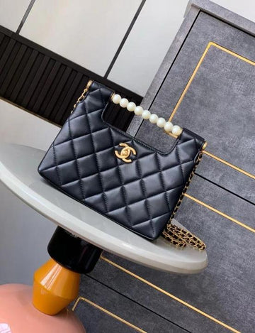 C-H-A-N-E-L PEARL CLASSIC FLAP SHOULDER BAG BLACK