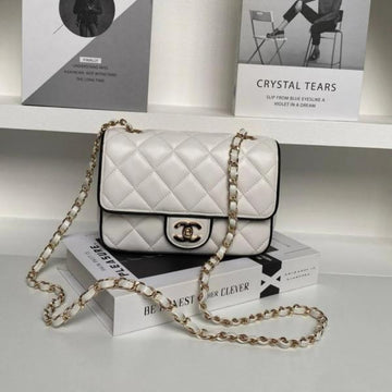 C-H-A-N-E-L PEARL CLASSIC PANDA FLAP SHOULDER BAG WHITE