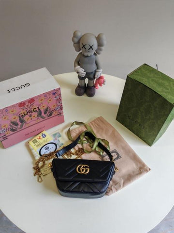 G-U-CC-I GG MARMONT TRIANGLE MATELASSE SHOULDER BAG WITH DOUBLE OG BOX AND DUST BAG BLACK