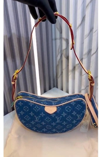 LOU-IS VU-IT-TON CROISSANT MM MONOGRAM DENIM SHOULDER BAG