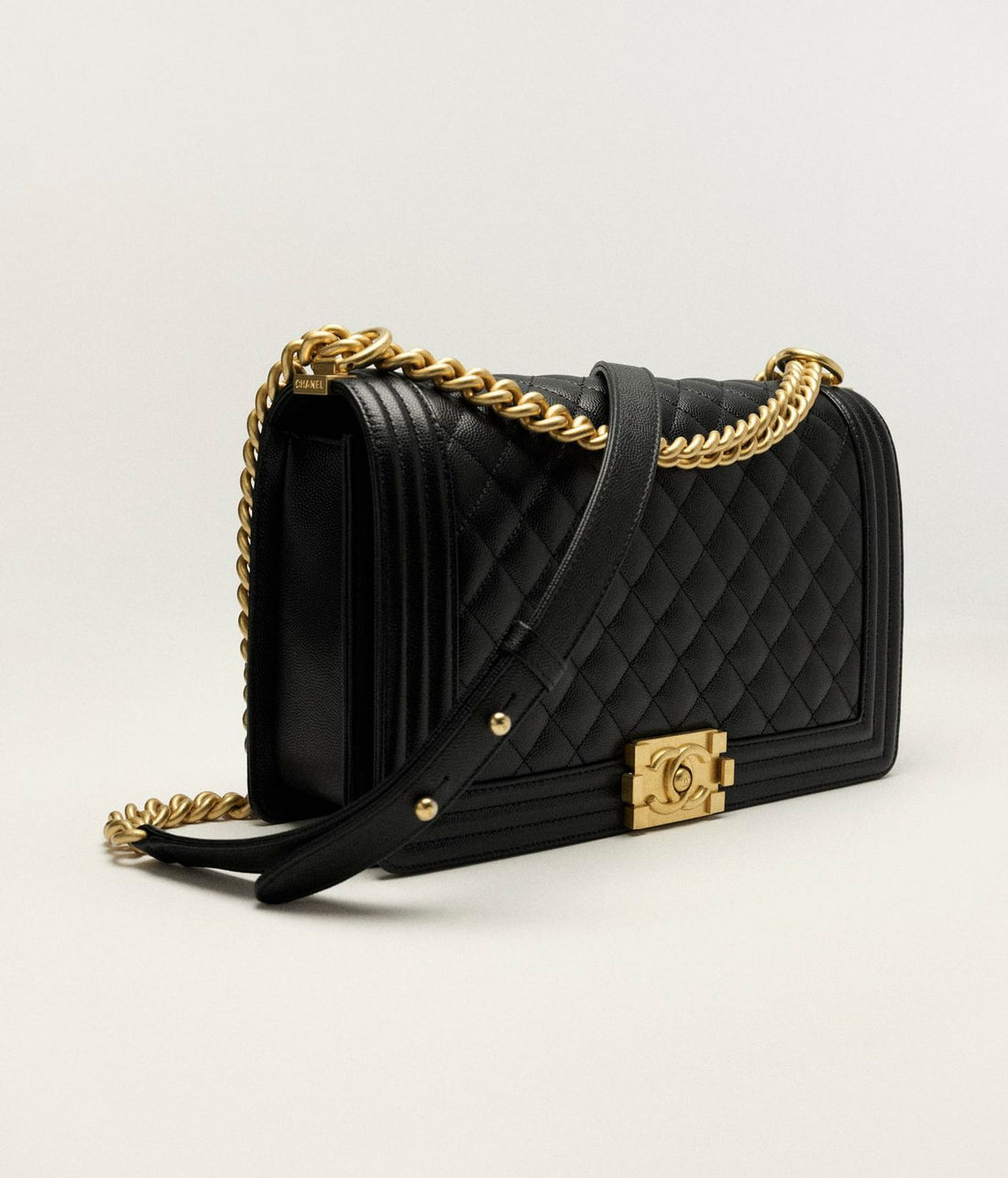 Cha-nel Leboy Black Grained Handbag