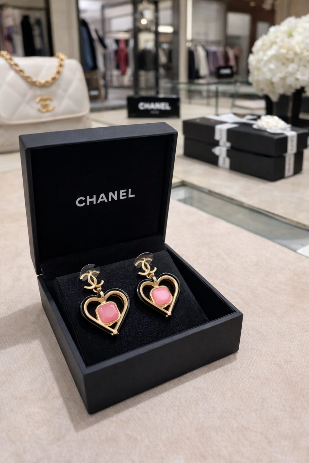 Ch-a-nel Heart Drop Earrings