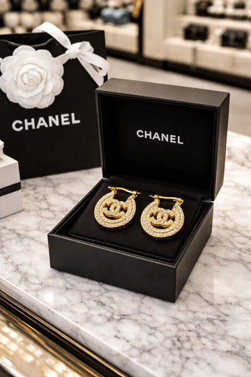 Cha-nel Crystal Hoop Earrings