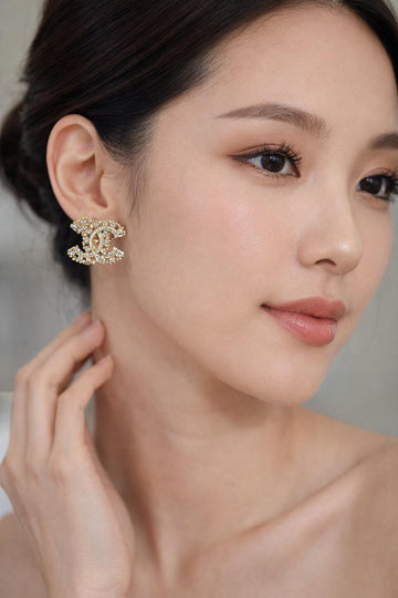 Elegant Premium Crystal Double-C Stud Earrings